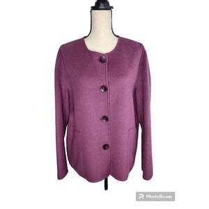 J Jill Boxy Sweater Jacket Purple Wool Angora Button Pockets Size XL Petite